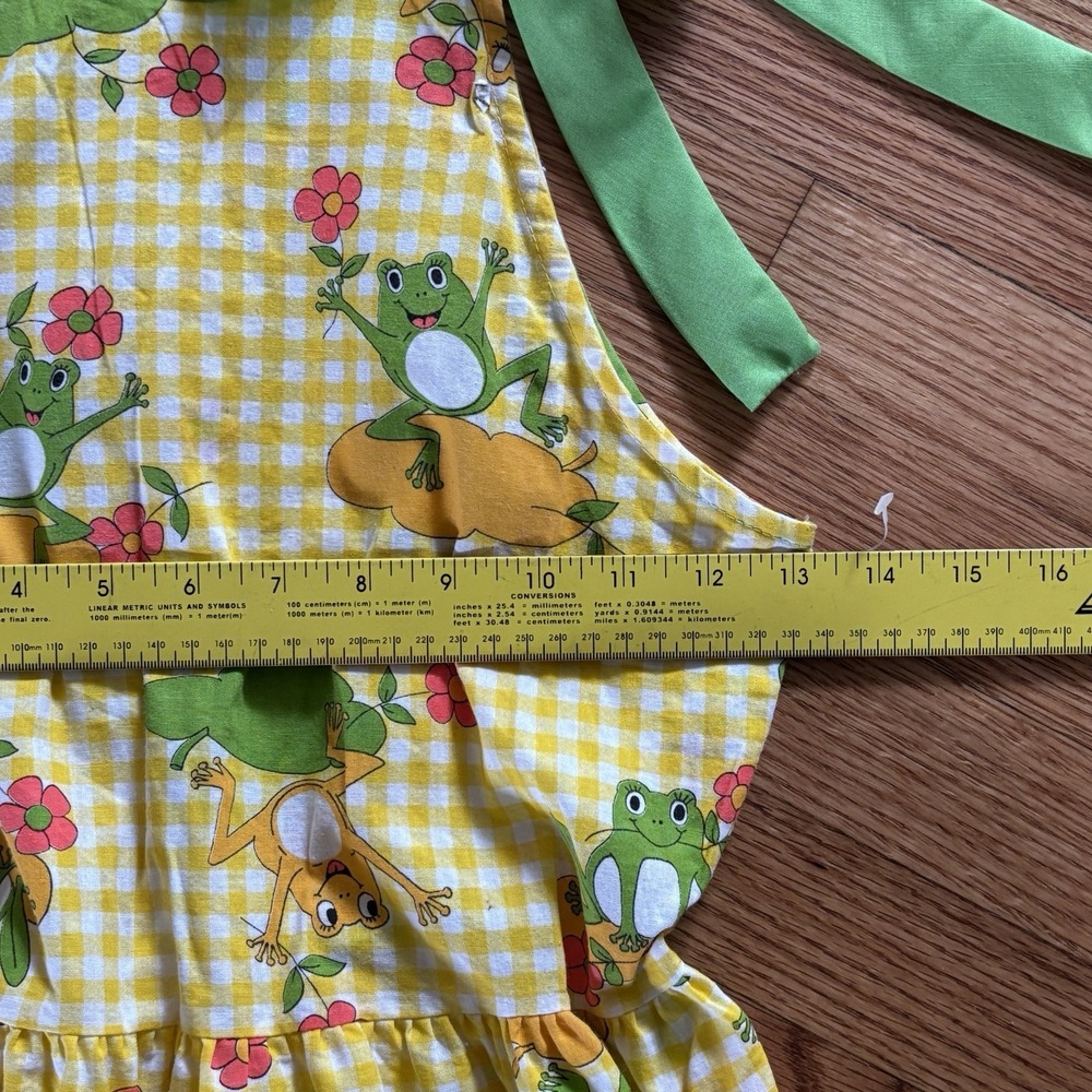 VINTAGE 60s 70s Miss B Shift Dress Size 10 Yellow Gingham Adorable Frogs Teen SZ - Picture 3 of 9